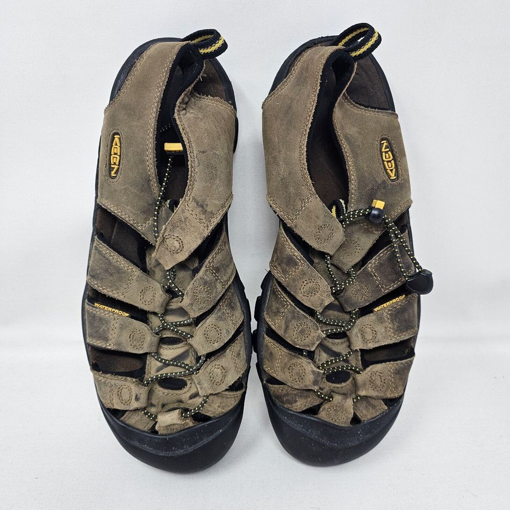 Keen Newport H2 Hiking Mens 10.5 Brown Gray Sandals Waterproof Bungee Cord